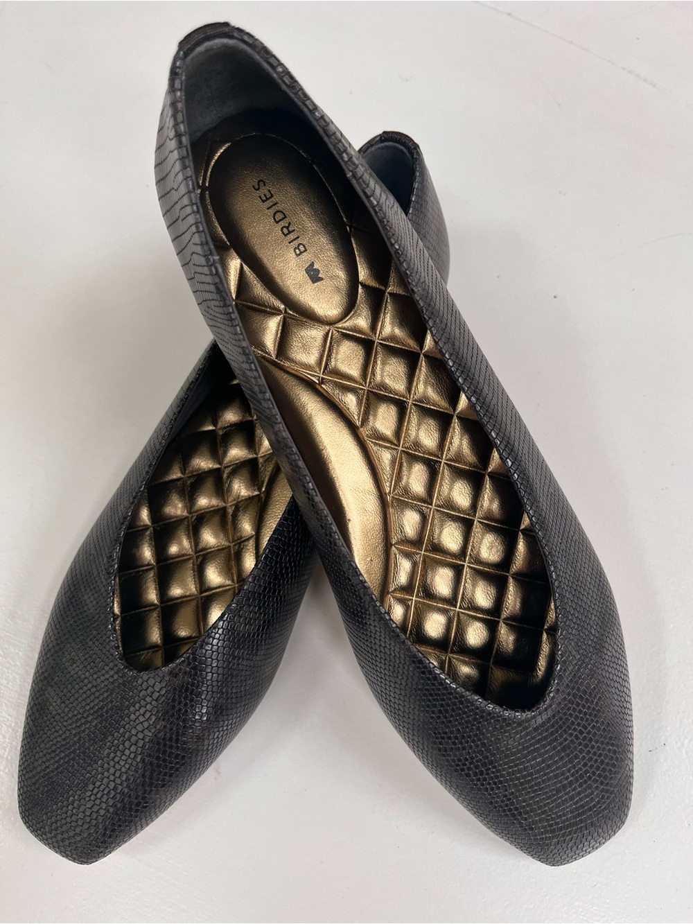 Birdies Black Textured Quilted-Insole Ballet Flats